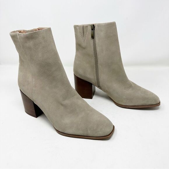 Nordstrom Grey Suede Squared Toe Zip Ankle Booties Size 9 - Picture 1 of 7